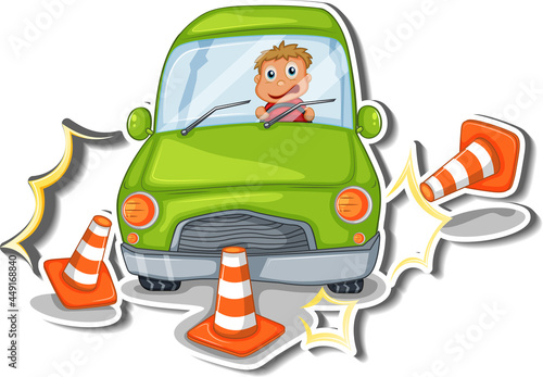Sticker design with car accident isolated