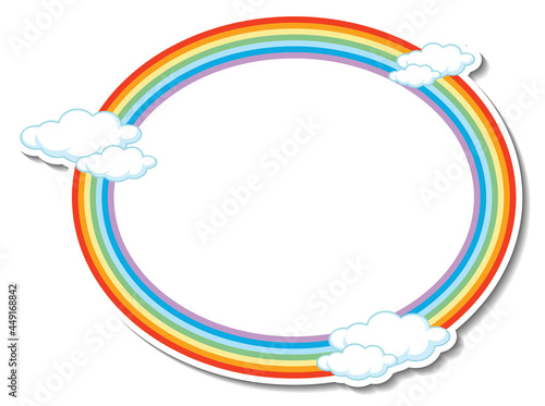 Rainbow round frame template with many clouds