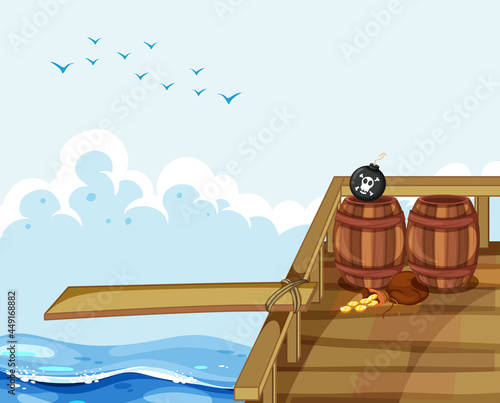 Scene with wooden plank on the ship