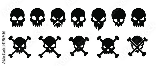 Skull logo set, Skull icons, Skull with crossbones Halloween symbol vector illustration isolated on white background. EPS 10