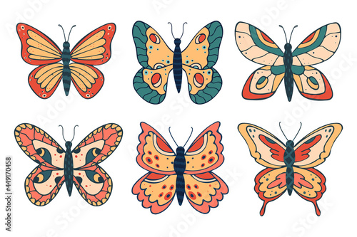 Collection of different beautiful butterflies. Vector illustration isolated on white background. © Zefirka
