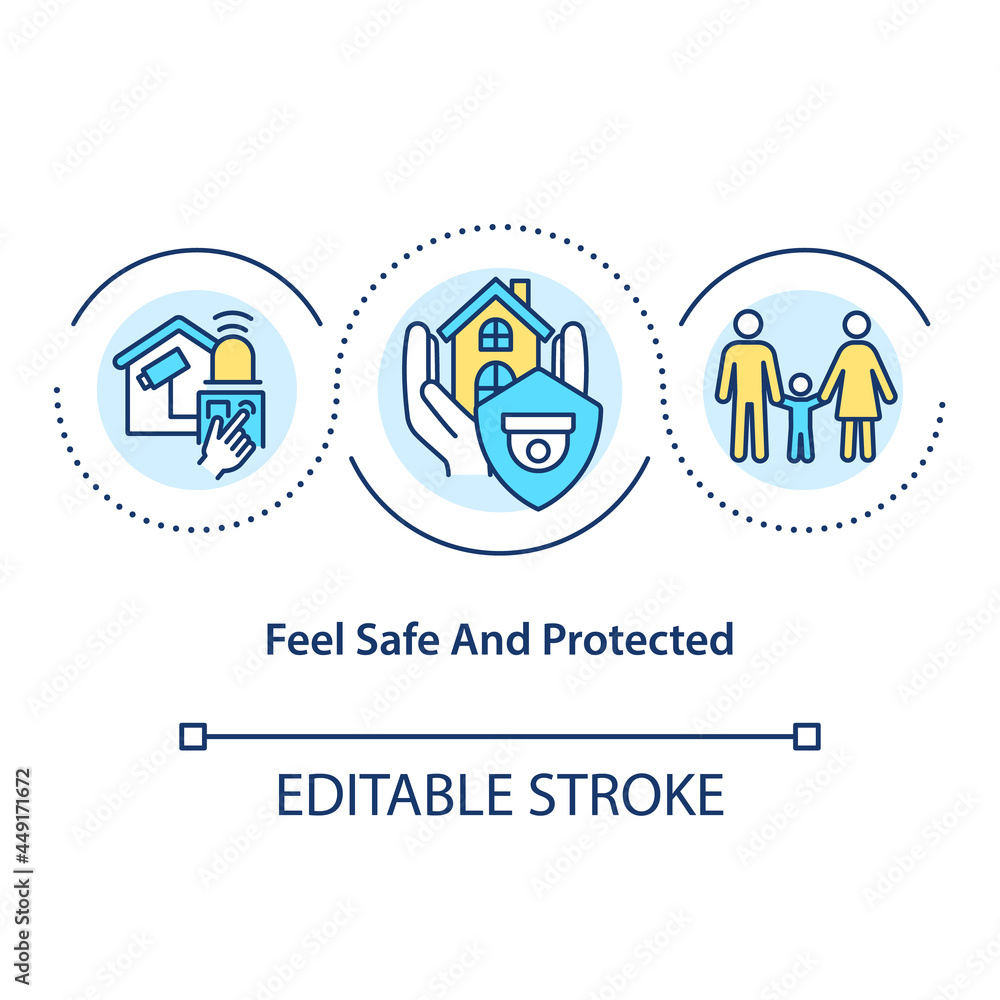Feel safe and protected concept icon. Surveillance systems benefit. Protection against crime and damage abstract idea thin line illustration. Vector isolated outline color drawing. Editable stroke