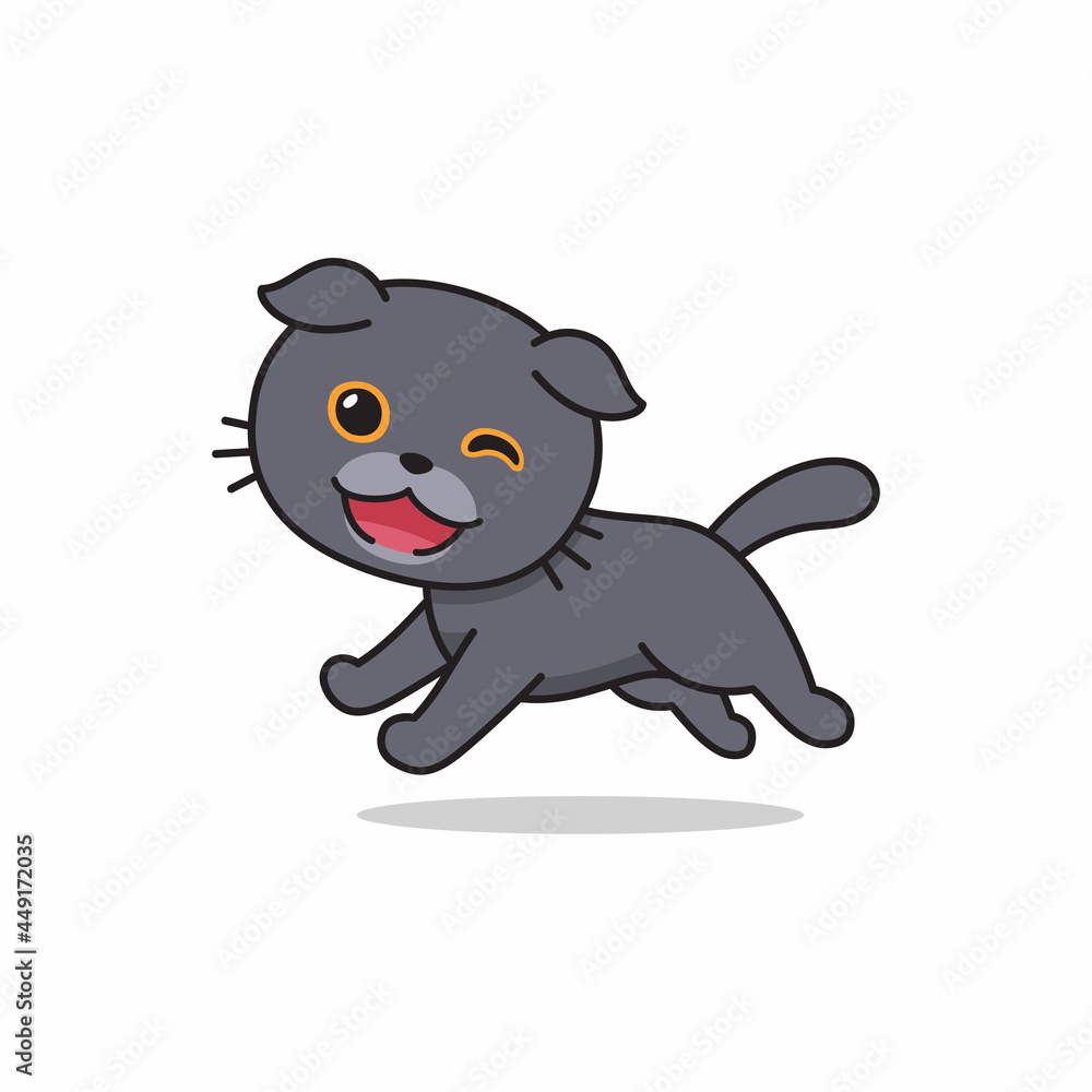 Vector cartoon character scottish fold cat running for design. Vector cartoon character scottish fold cat running for design.