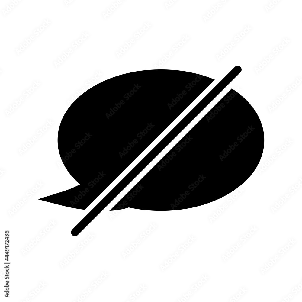 Do not speach. Icon message bubble in glyph style. No chat, dialogue, icon. Chat off. Forbidden symbol. Vector Do not speach. Icon message bubble in glyph style. No chat, dialogue, icon. Chat off. Forbidden symbol. Vector