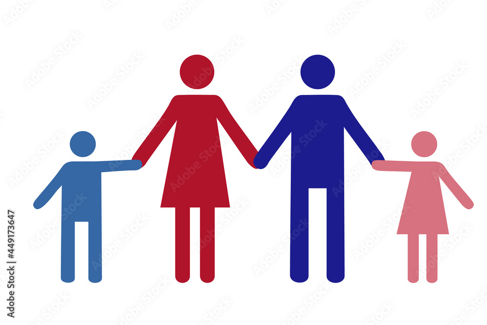 Pictograph of people. Flat icon modern family. Father, mother and children holding hands. Icon of trust, friendship and mutual support for templates and web design. Vector Pictograph of people. Flat icon modern family. Father, mother and children holding hands. Icon of trust, friendship and mutual support for templates and web design. Vector