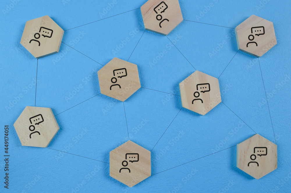 Wooden block with connecting peoples. Social network concepts Wooden block with connecting peoples. Social network concepts