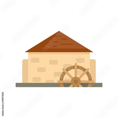 Antique water mill icon flat isolated vector