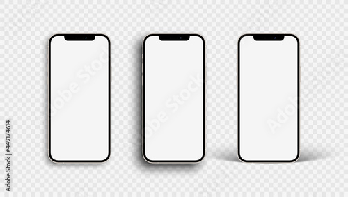 Mockup smartphone with three different shadows isolated on transparent background. Vector illustration EPS 10
