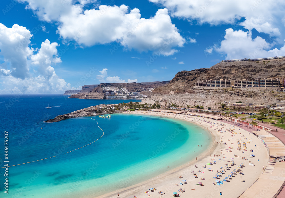 Aerial view with Amadores beach on Gran Canaria, Spain