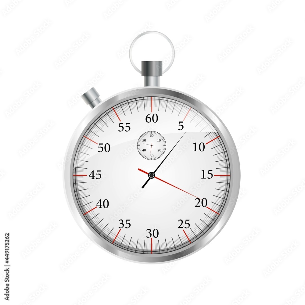 Silver stopwatch on a white background. Timer. Realistic style. Stock Vector illustration. Clock. Alarm. Time. Distance race. Sport. Arrow. Vintage subject. Background. Beautiful design. Isolated. Silver stopwatch on a white background. Timer. Realistic style. Stock Vector illustration. Clock. Alarm. Time. Distance race. Sport. Arrow. Vintage subject. Background. Beautiful design. Isolated.
