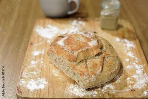 Homemade sourdough bread in a conventional oven.