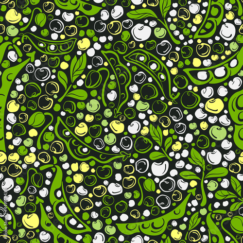 Legumes seamless pattern. Vector green bean, soy
