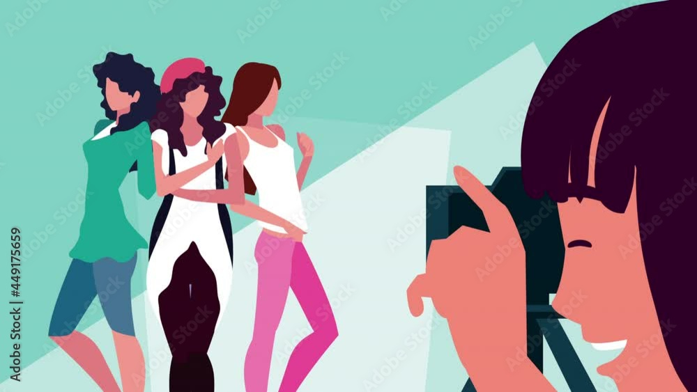 female photographer taking picture with models female photographer taking picture with models