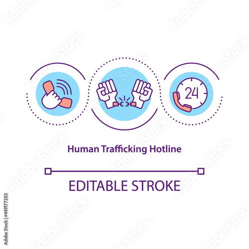 Human trafficking hotline concept icon. Helpline for kidnap victims abstract idea thin line illustration. Report human trade cases. Vector isolated outline color drawing. Editable stroke