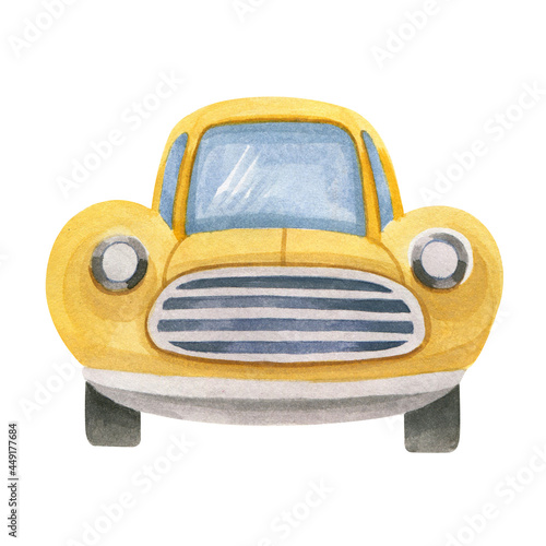 Yellow retro car. The isolated object on a white background. Watercolor drawing.