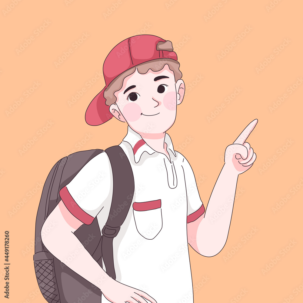 student boy pointing gesture cartoon illustration. student boy pointing gesture cartoon illustration.