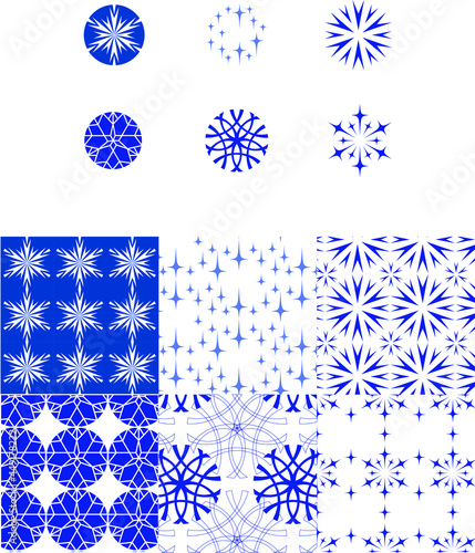 set of four snowflakes logos and patterns
