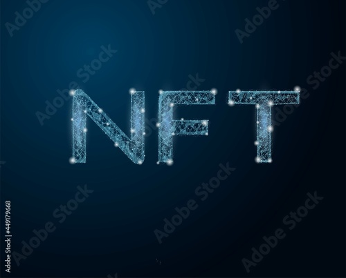 NFT nonfungiblepolygonal art tokens concept on dark blue background.