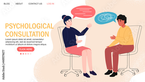 Psychological online consultation. The psychologist assists the patient. Intimate talk. Landing page. For use in the application, on the site.