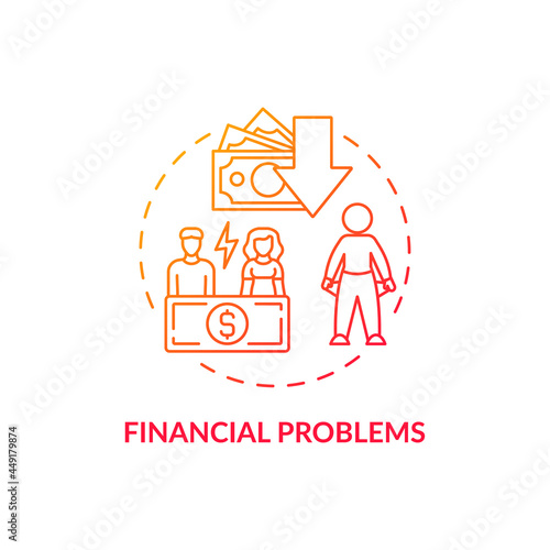 Financial problem red concept icon. Poor budgeting. Money management. Empty pockets and unemployment threat. Low income abstract idea thin line illustration. Vector isolated outline color drawing.