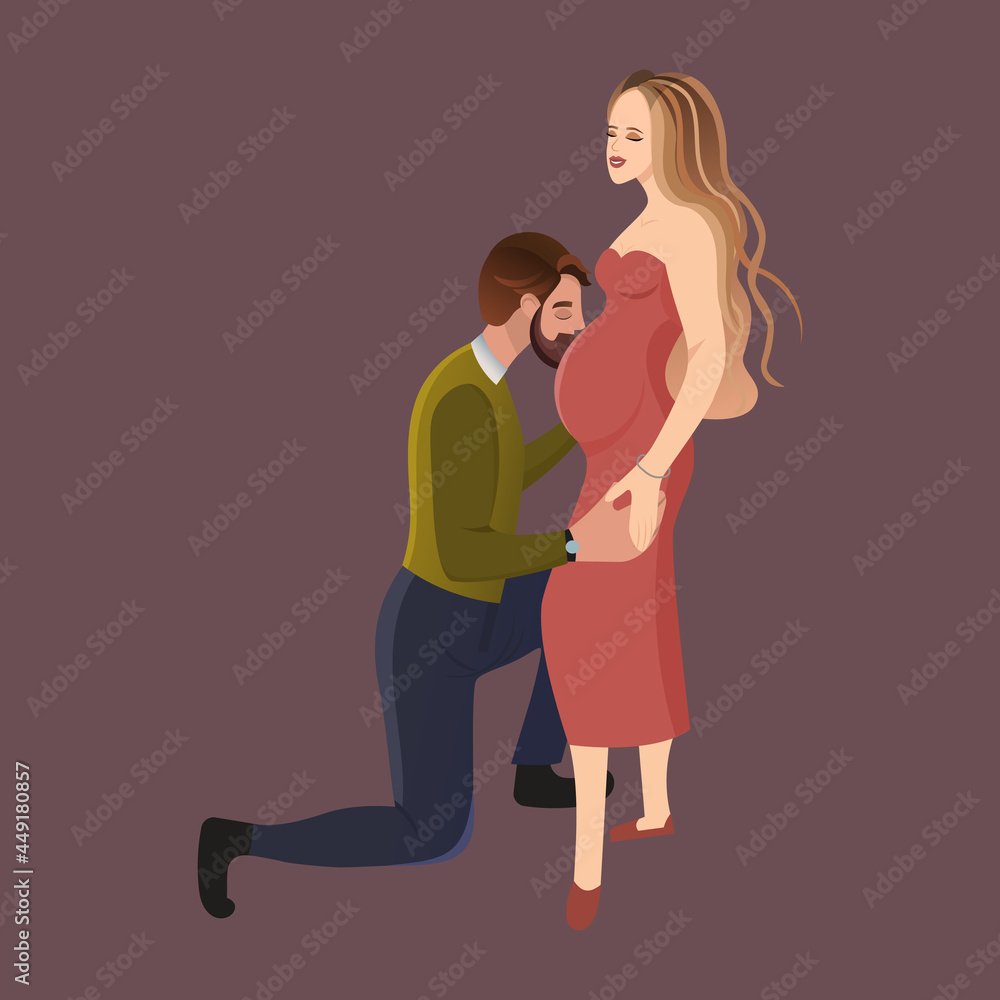 Family man kiss on belly. Pregnant woman with her husband Family man kiss on belly. Pregnant woman with her husband
