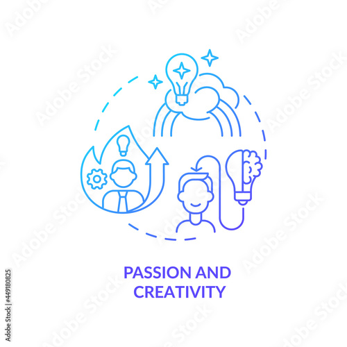 Passion and creativity blue gradient concept icon. Self motivation for successful work. Businessman traits. Startup launch abstract idea thin line illustration. Vector isolated outline color drawing
