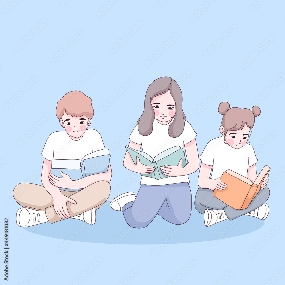 student group are reading cartoon illustration. student group are reading cartoon illustration.