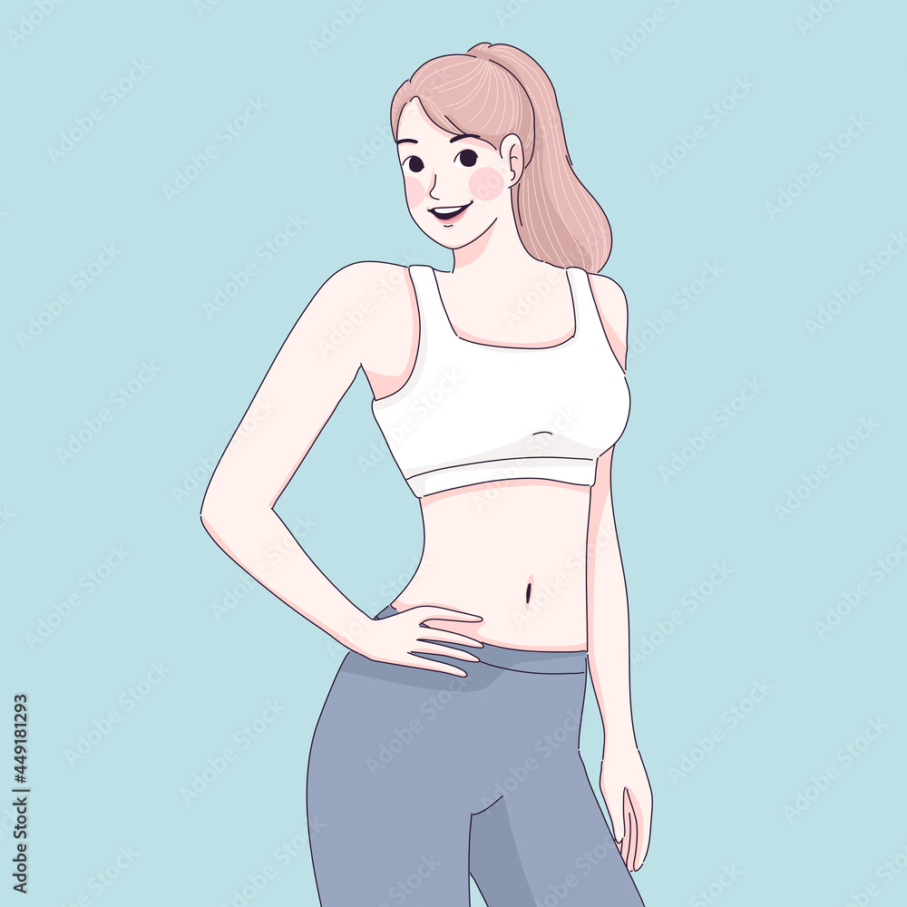healthy girl body charming. confidence girl post cartoon illustration healthy girl body charming. confidence girl post cartoon illustration