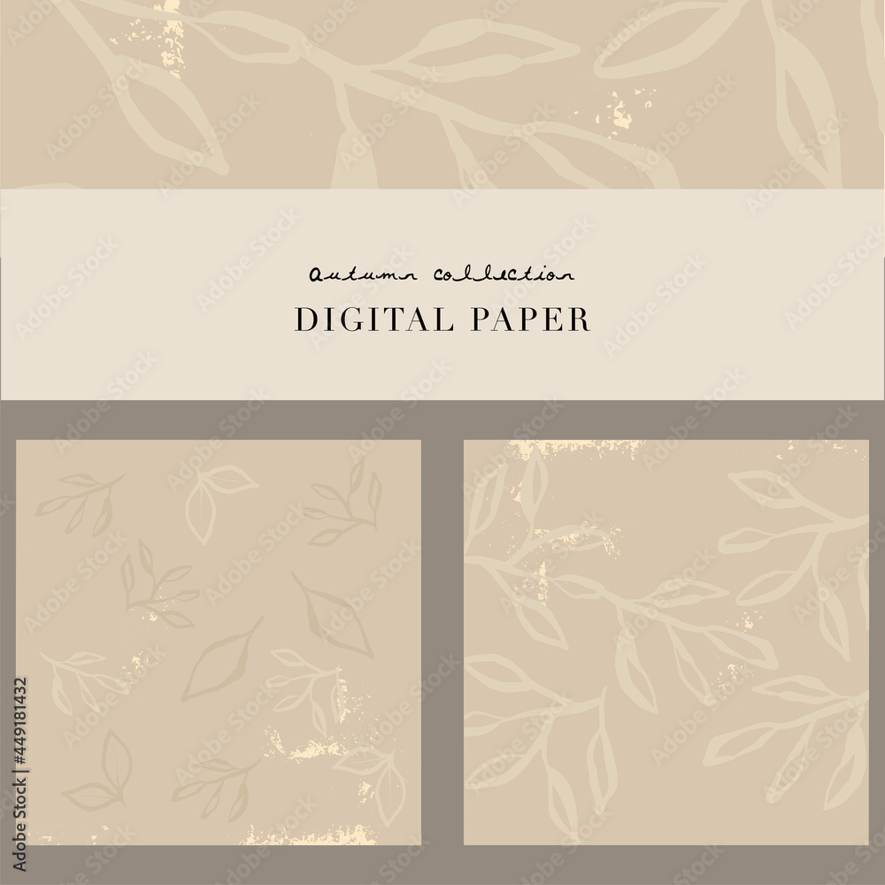 Chic feminine background or digital paper with botanical leaves pattern