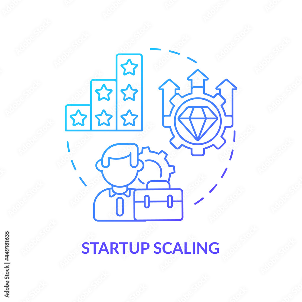 Startup scaling blue gradient concept icon. Business growth. Company development and successful management.Project abstract idea thin line illustration. Vector isolated outline color drawing Startup scaling blue gradient concept icon. Business growth. Company development and successful management.Project abstract idea thin line illustration. Vector isolated outline color drawing