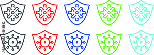 Protect coronavirus icons in 5 colors: gray, red, blue, green, cyan.