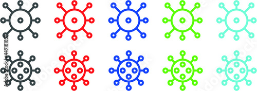 Coronavirus icons in 5 colors: gray, red, blue, green, cyan.