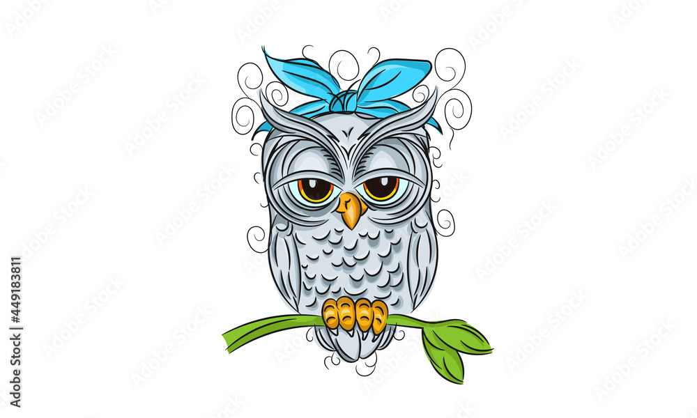 Obraz premium Long-eared Owl. Color, graphic portrait of an owl on a white background. Digital vector drawing 