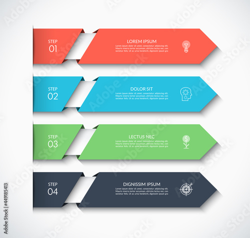 Infographic template with 4 arrows. Can be used for diagram, graph, chart, report, web design. Vector illustration