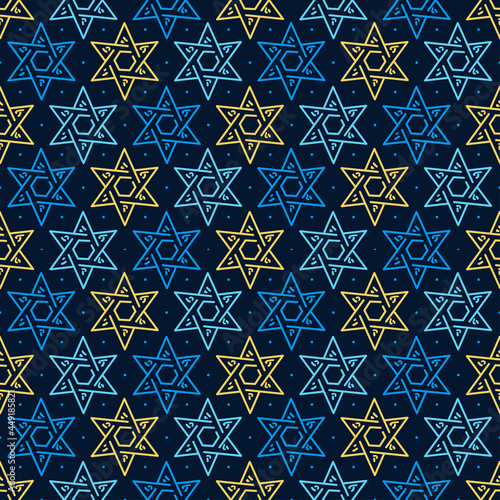 Magen David star seamless. Jewish Israeli symbol pattern for wallpapers, gift papers, fill patterns, textiles, web page background, Israel Independence Day, Easter, Hanukkah greeting cards.