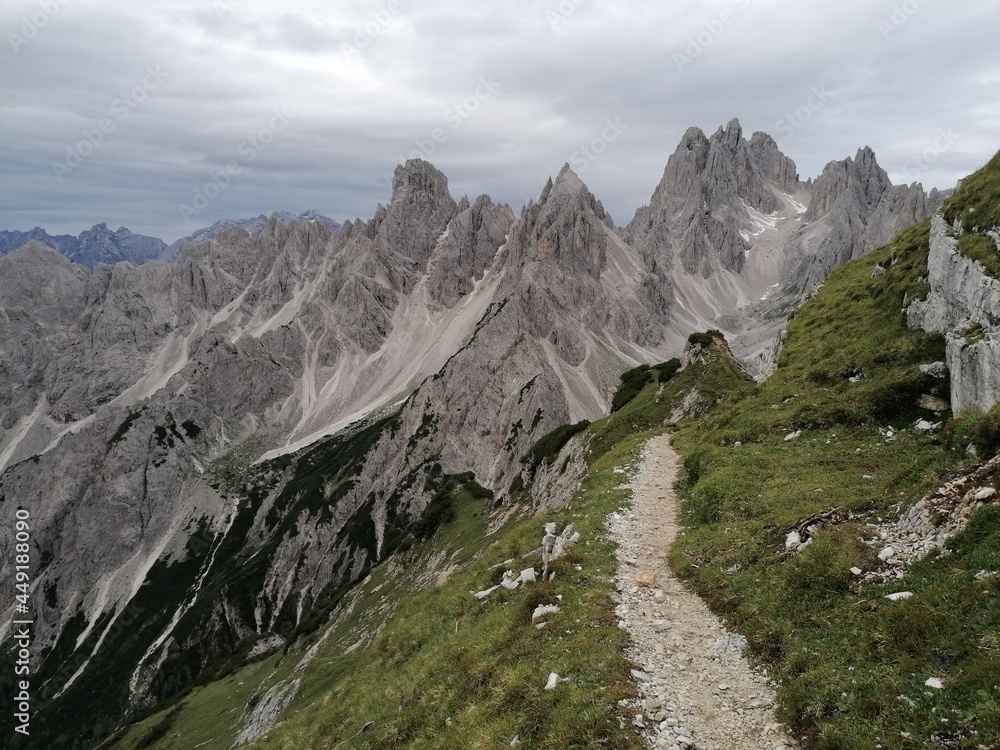 Trekking in Tre Cime in the Dolomites Mountains in Northern Italy