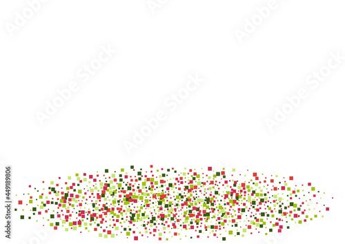 Geometric Green Paper Mosaic. Technical Confetti Texture. Red Decoration Square Background. Dot Design Illustration.