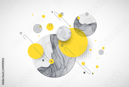 Trendy abstract wireframe background. Modern science or technology art elements. Surface illustration. Vector.