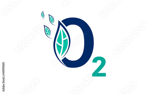 Eco Nature Oxygen O2 icon concept logo with leaves. Oxygen Vector Illustration Graphic Design.