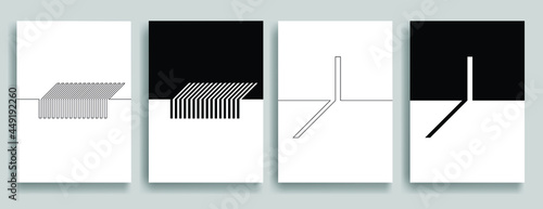 Aesthetic geometric brochures . One line logo . Modern art .Abstract minimal negative space poster . Contemporary vector arrow design 