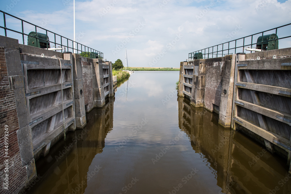 Den Helder, the Netherlands. 31 July 2021. The locks in a canal to bridge water level differences.