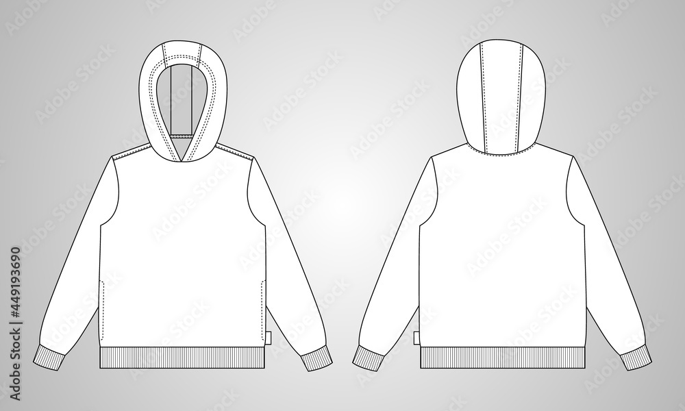 Long sleeve hoodie technical fashion sketch Drawing template front