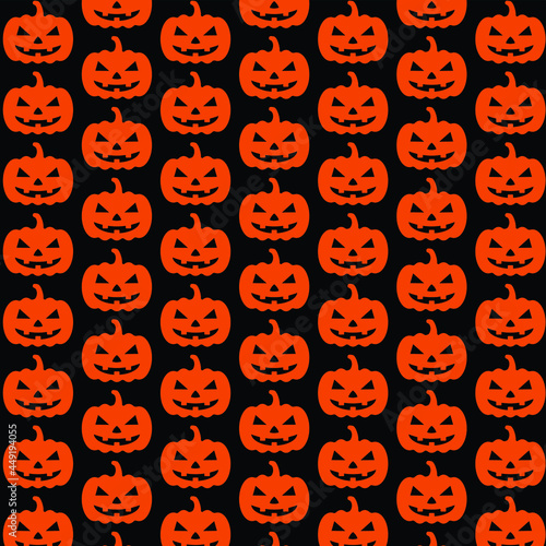 Seamless pattern with pumpkins. Halloween background. Illustration for textile, print, card, invitation, wallpaper, fabric.A pattern of funny and scary pumpkins on a black background vector.