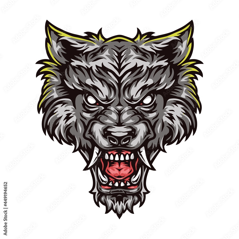 Aggressive werewolf beast colorful head Aggressive werewolf beast colorful head