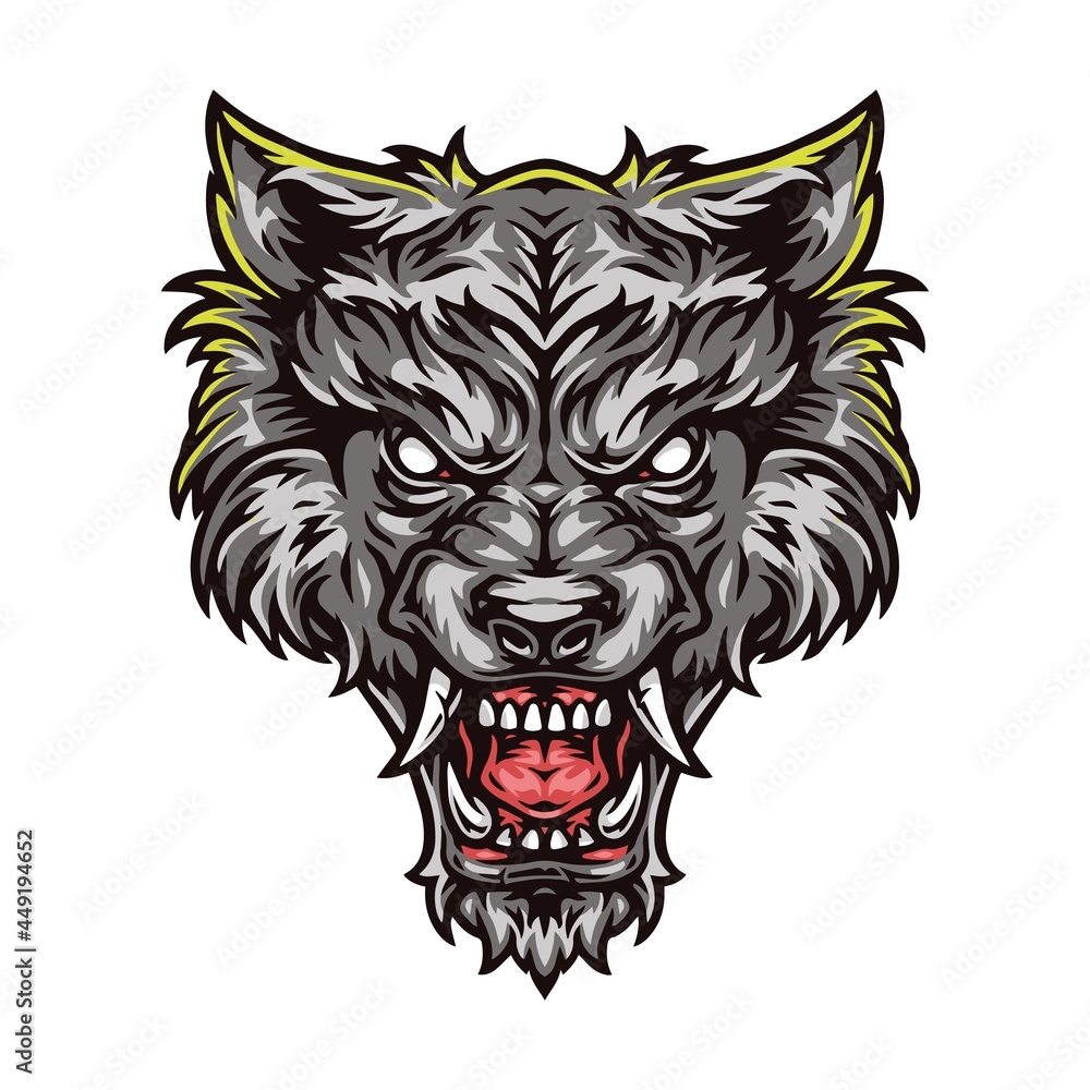 Aggressive werewolf beast colorful head