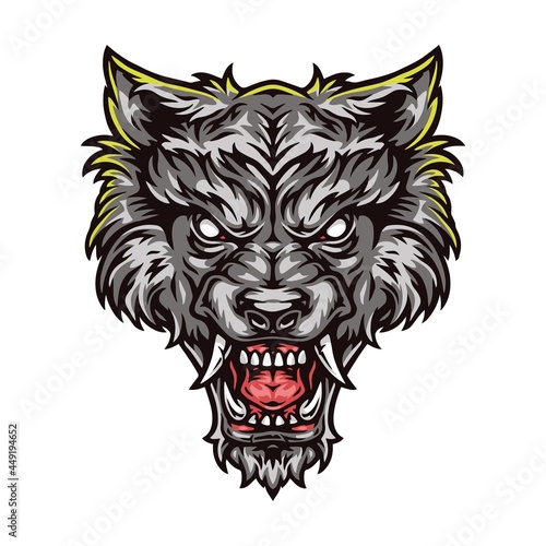 Fotografie, Obraz Aggressive werewolf beast colorful head