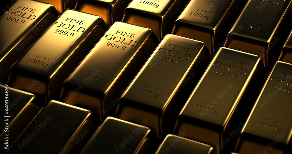 Close up view of shiny Gold Bars in a neat row Close up view of shiny Gold Bars in a neat row