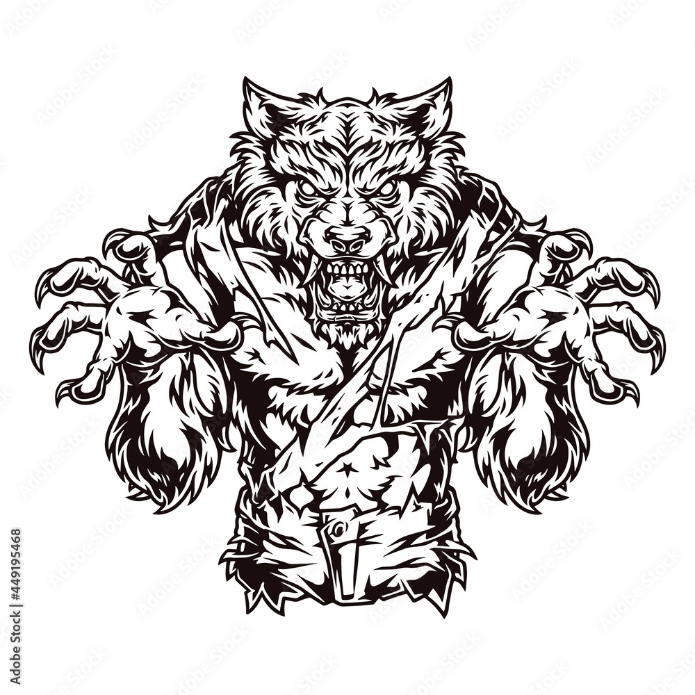 Fototapeta premium Vintage concept of creepy angry werewolf