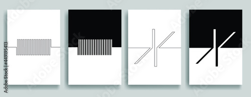 Aesthetic geometric brochures . One line logo . Modern art .Abstract minimal negative space poster . Contemporary vector arrow design 