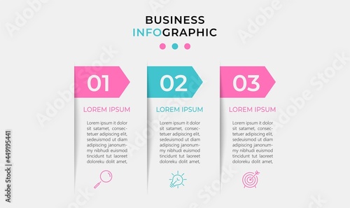 Vector Infographic design business template with icons and 3 options or steps. Can be used for process diagram, presentations, workflow layout, banner, flow chart, info graph